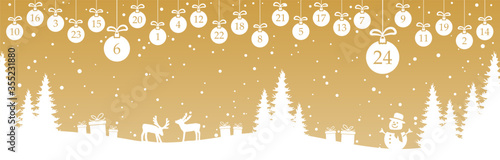 advent calendar 1 to 24 on christmas baubles