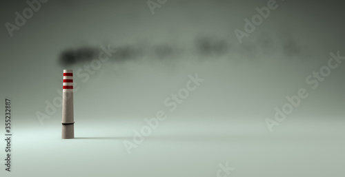 factory smokestack chimney emitting toxic fumes isolated on grey background with text space, 3d illustration