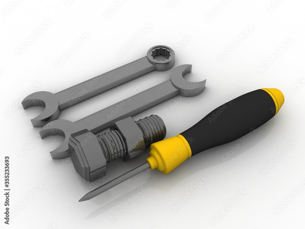 3d render Realistic metal wrench and screwdriver
3d render Realistic metal wrench and screwdriver
