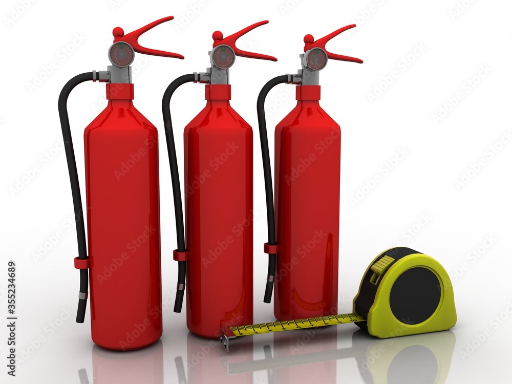 3d illustration Fire Extinguisher with Tape measure