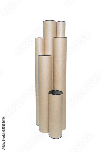 Obraz na plátně Paper tube cores, tissues isolated on white background, in industry manufacturing plant factory