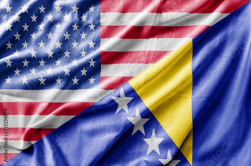 Mixed USA and Bosnia and Herzegovina flag, three dimensional render