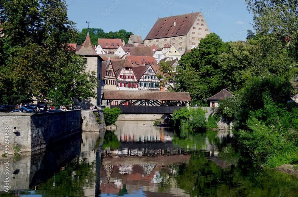 The river Kocher at the old town of Schwäbisch Hall, Germany