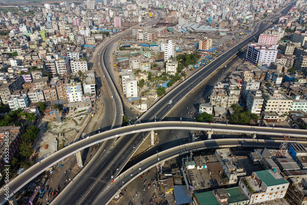 The areal view of flyover and city.