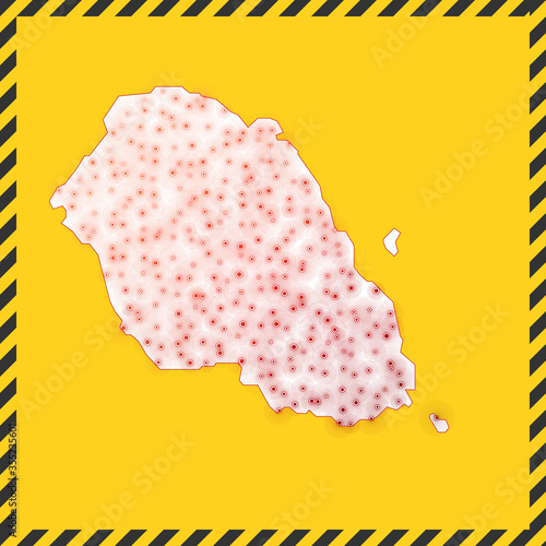 Graciosa closed - virus danger sign. Lock down island icon. Black striped border around map with virus spread concept. Vector illustration.