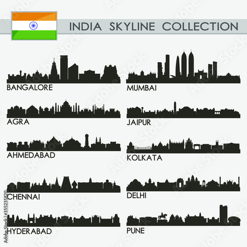 Most Famous Republic India Cities Skyline City Silhouette Design Collection