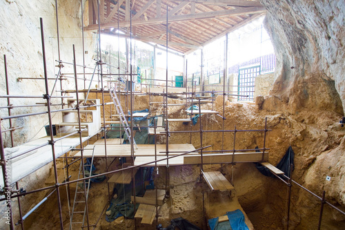 Caune de l'Arago site (France), where fossils and stone tools of Homo heidelbergensis (early Homo neanderthalensis) have been found. photo