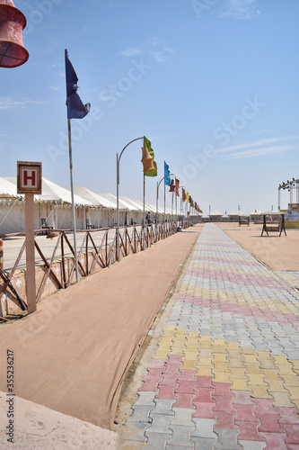 Tents for tourist at Kutch white desert, Gujarat, India. photo