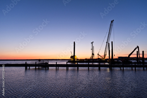 Warnemünde Harbor While Sunrise, Rostock, Baltic Sea, Mecklenburg Western Pomerania, Germany, Europe