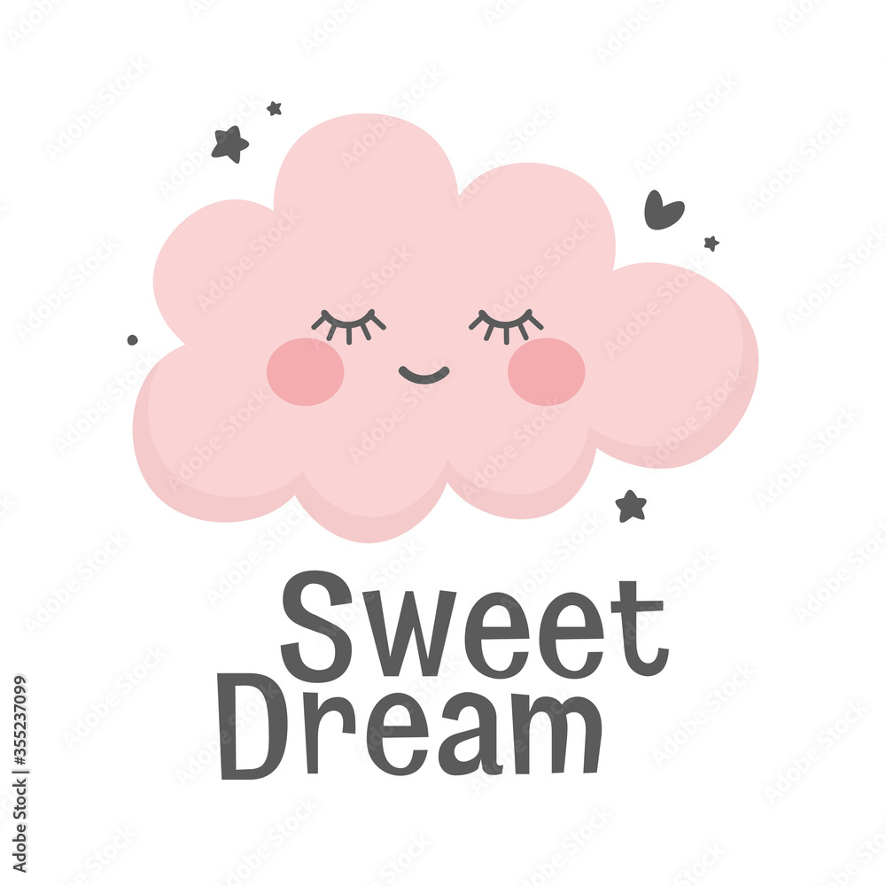 Cloud with the message sweet dream. handmade phrase on the night background. doodle vector illustration nursery design Cloud with the message sweet dream. handmade phrase on the night background. doodle vector illustration nursery design