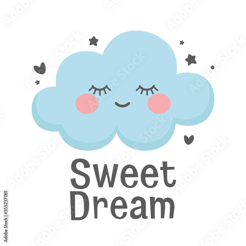 Cloud with the message sweet dream. handmade phrase on the night background. doodle vector illustration nursery design
