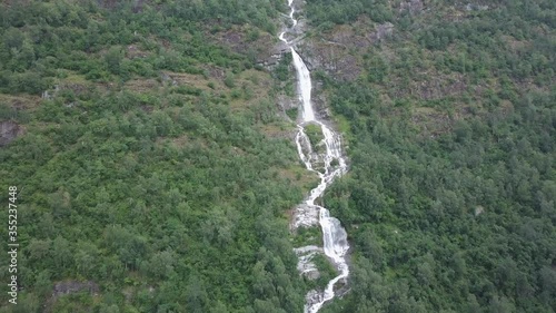 Waterfall at a fjord in the national park of jostedalsbreen in Norway