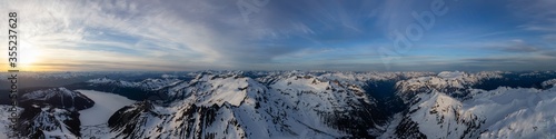 Wallpaper Mural Aerial Panoramic View of Canadian Mountain Landscape during a colorful sunset. Taken in Garibaldi, near Whistler and Squamish, North of Vancouver, British Columbia, Canada. Nature Background Panorama Torontodigital.ca