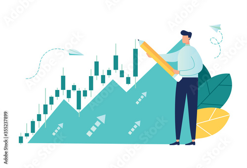 Vector illustration, Candlestick chart of the stock market, move up motivation, The way to achieve the goal