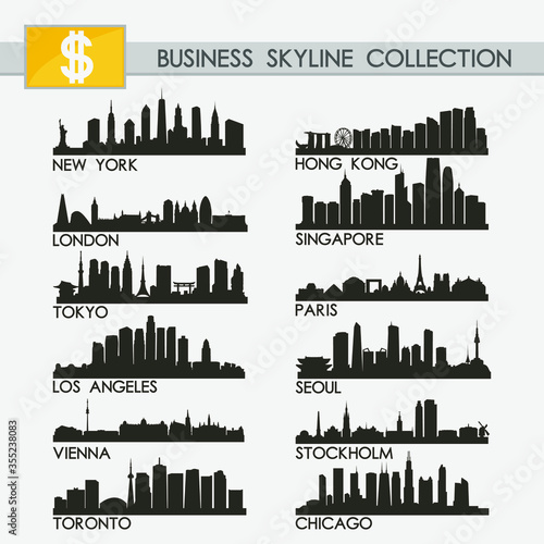 Most Famous Business World Cities Skyline City Silhouette Design Collection