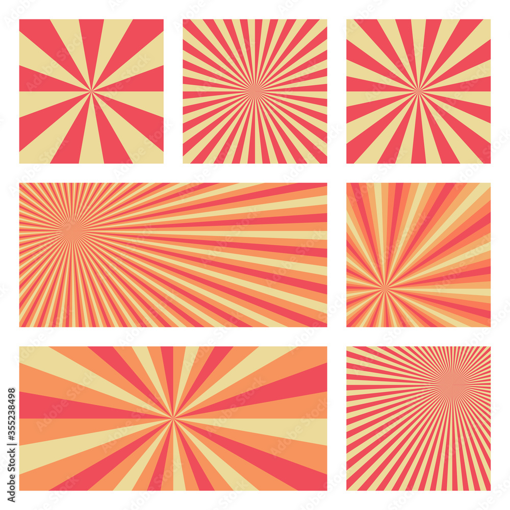 Amazing sunburst background collection. Abstract covers with radial rays. Stylish vector illustration. Amazing sunburst background collection. Abstract covers with radial rays. Stylish vector illustration.