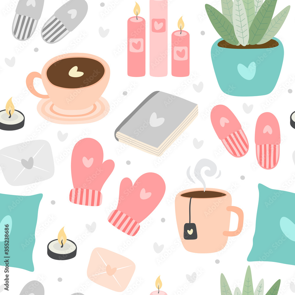 Scandinavian Hygge concept design seamless pattern, Nordic winter elements with love, minimalism background, merry christmas pattern fabric, textile, cards, time to hygge, lagom background Scandinavian Hygge concept design seamless pattern, Nordic winter elements with love, minimalism background, merry christmas pattern fabric, textile, cards, time to hygge, lagom background