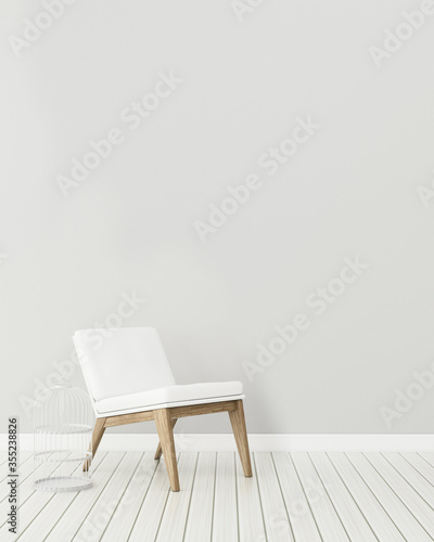 Fototapeta Naklejka Na Ścianę i Meble -  Common space in house.empty room with chair . modern interior design. -3d rendering