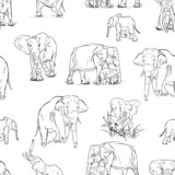 different elephants drawing pattern textiles background