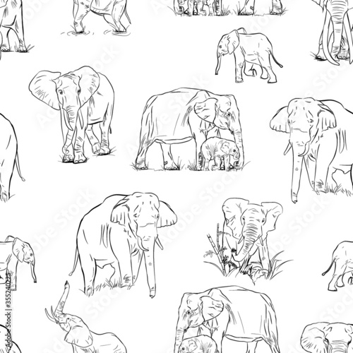 different elephants drawing pattern textiles background