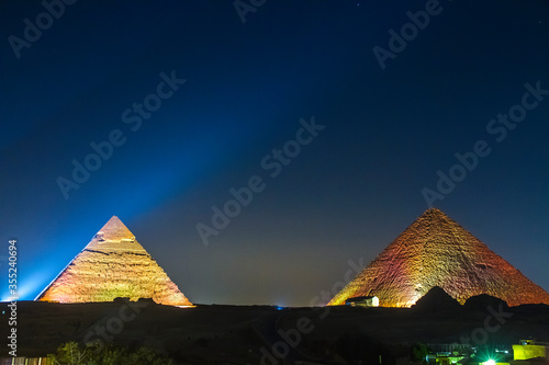 Great Pyramid of Giza illuminated at night  UNESCO World Heritage site  Cairo  Egypt.