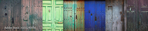 Composition of old rustic doors in spanish village