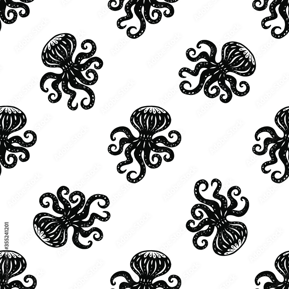 Octopus hand drawn illustrations isolated on white background seamless ...
