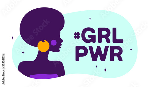 Girl Power. Modern flat character. Silhouette woman speak speech bubble text Girl Power. Simple character woman, person, girl. Woman character, concept in flat color graphic. Vector Illustration