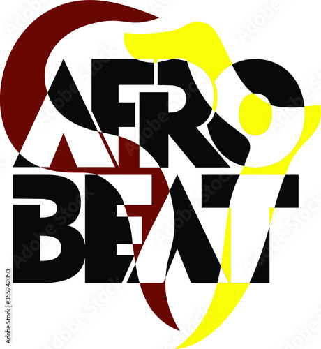 Afro Beat text with African continent silhouette as a background. Hand lettering illustration made in stylised capital letters.