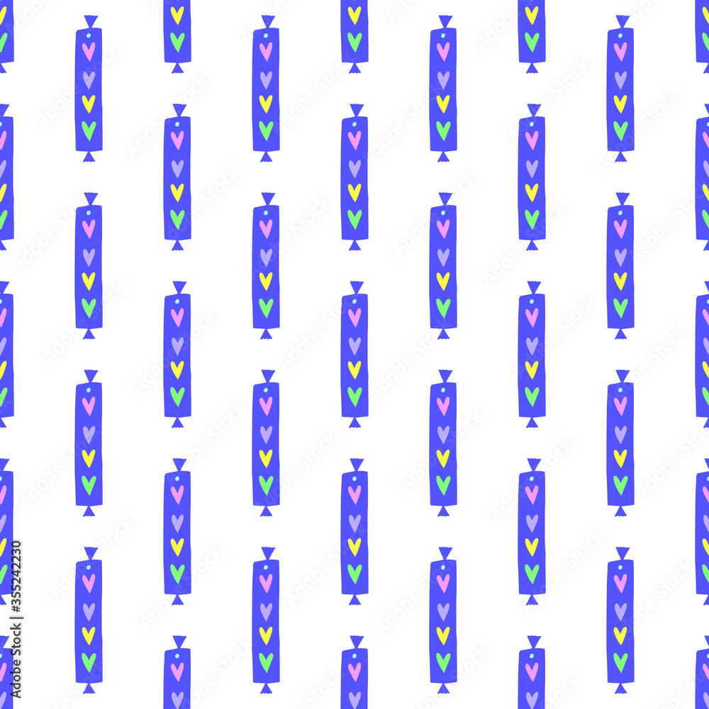 Candy silhouettes seamless pattern. Hand drawn vector illustration of sweet treats isolated on white background in modern cut out linocut style. Repeating design for baby apparel textile, party paper. Candy silhouettes seamless pattern. Hand drawn vector illustration of sweet treats isolated on white background in modern cut out linocut style. Repeating design for baby apparel textile, party paper.