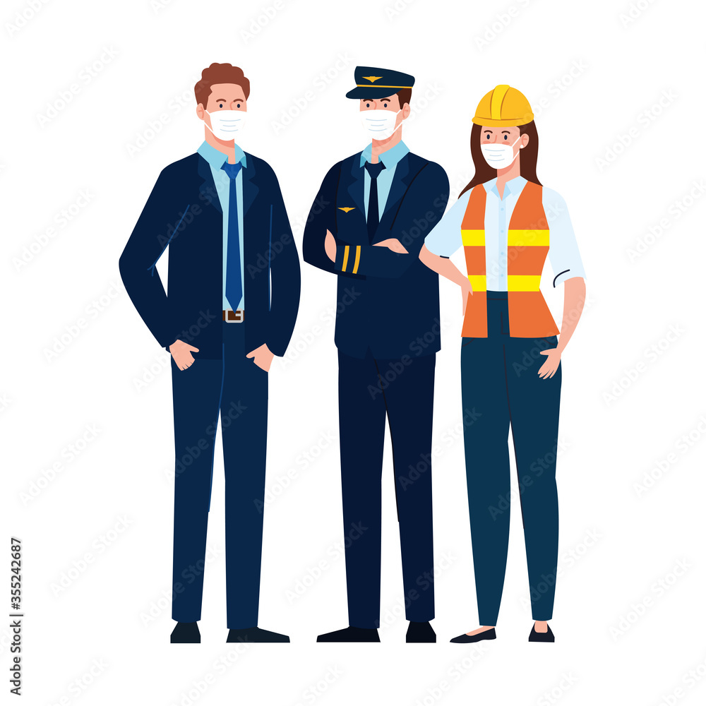 pilot businessman and constructer with masks vector design