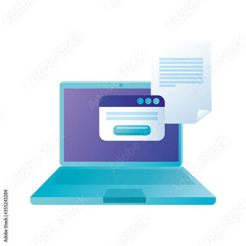 Isolated digital laptop with website and document vector design