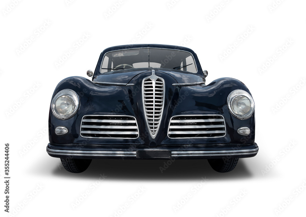 Classic Italian car front view isolated on white background