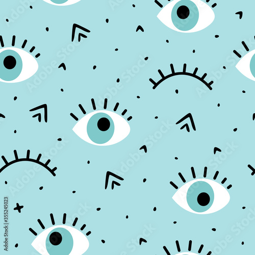 hand drawn eye doodles seamless pattern background, modern design vector illustration