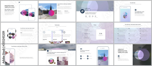 Presentation design vector templates, multipurpose template for presentation slide, flyer, brochure cover design with abstract circle banners. Social media web banner. Social network photo frame.