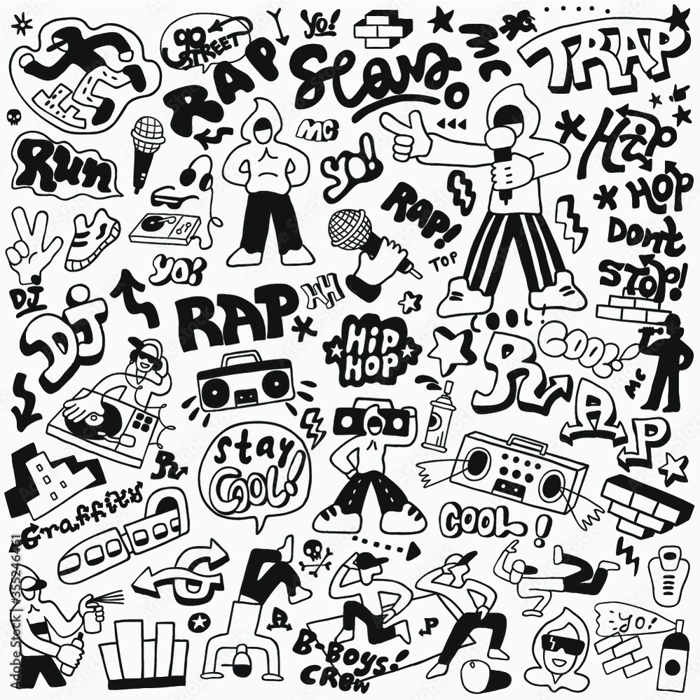 rap music doodle set Stock Vector | Adobe Stock