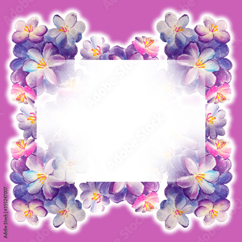 abstract floral composition in mauve tones with a copy space white rectangle in the center