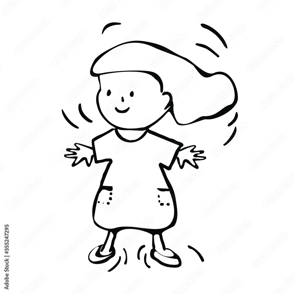 Girl. Isolated icon drawn by hand. Vector illustration of a subject on a white background. Cartoon style. Children's coloring book. Element for scrapbooking, banners, cards, etc. Girl. Isolated icon drawn by hand. Vector illustration of a subject on a white background. Cartoon style. Children's coloring book. Element for scrapbooking, banners, cards, etc.