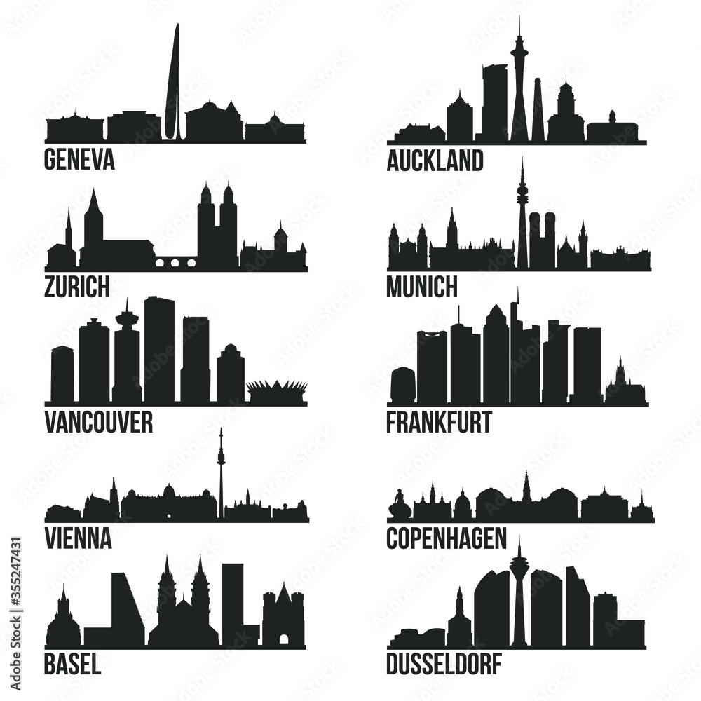 Greatest Cities Most Famous Skyline City Silhouette Design Collection Set Pack