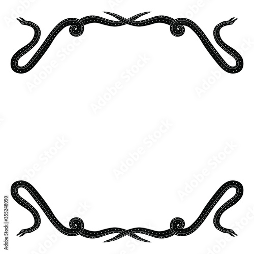 Ethnic animal decor, frame or background with fantastic snakes. Vintage Celtic style. Black and white silhouette.