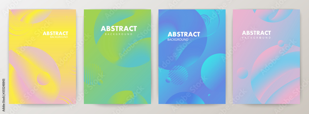 Set of minimal abstract shape on gradient colors background for Brochure, Flyer, Poster, Leaflet, Annual report, Book cover, Graphic Design Layout template, A4 size