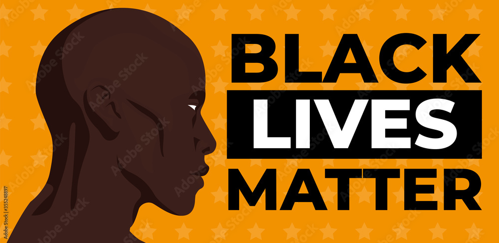 Fototapeta Black Lives Matter. Statement. Young African Americans: man. Black citizens are fighting for equality. The social problems of racism. Black flag. Black background 3.