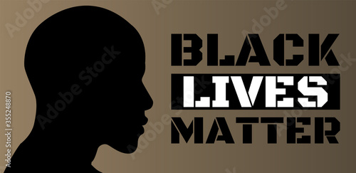 Black Lives Matter. Statement. Young African Americans: man. Black citizens are fighting for equality. The social problems of racism. Black flag. Black background 2.