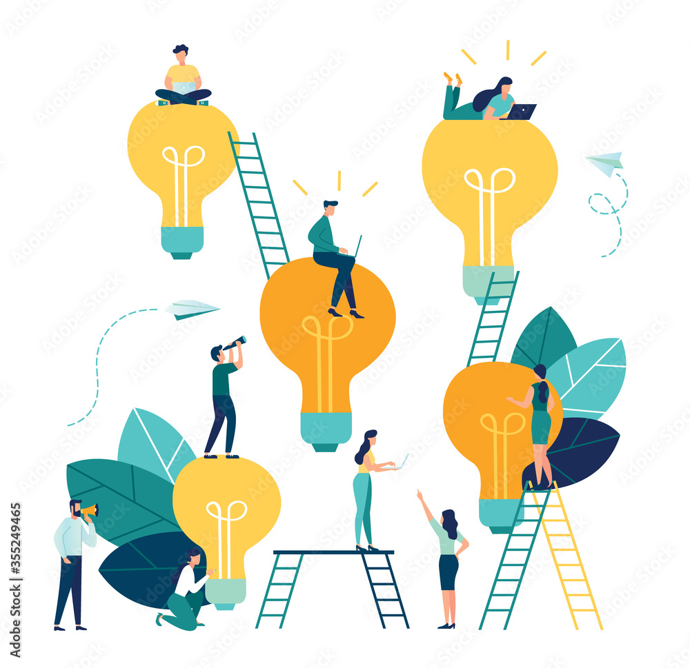 Vector flat illustration, business meeting and brainstorming, business ...