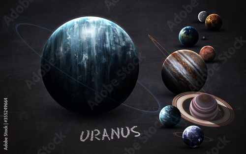 Uranus - High resolution images presents planets of the solar system on chalkboard. This image elements furnished by NASA