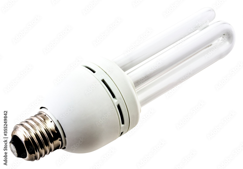 Energy saving bulb isolated on white background close up view Energy saving bulb isolated on white background close up view