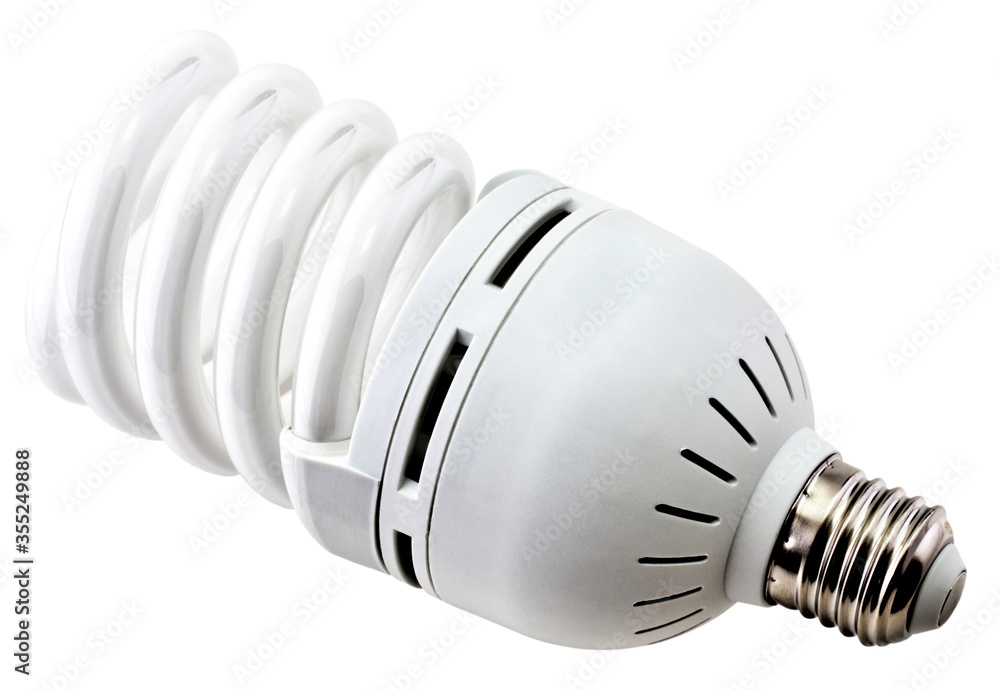 Energy saving bulb isolated on white background close up view Energy saving bulb isolated on white background close up view