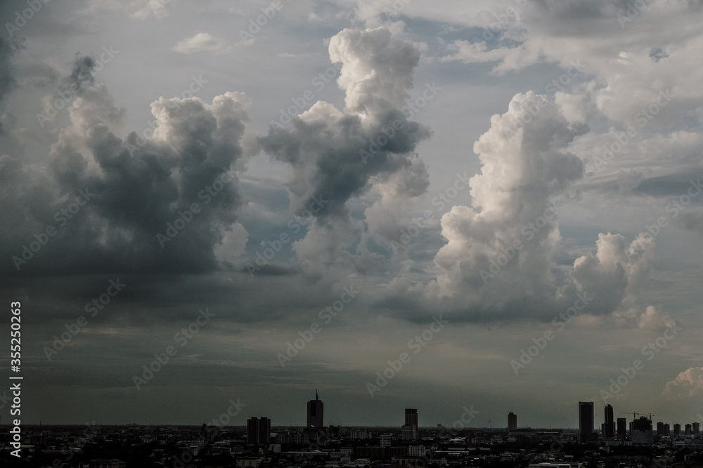 Background of dark clouds on a rainy day