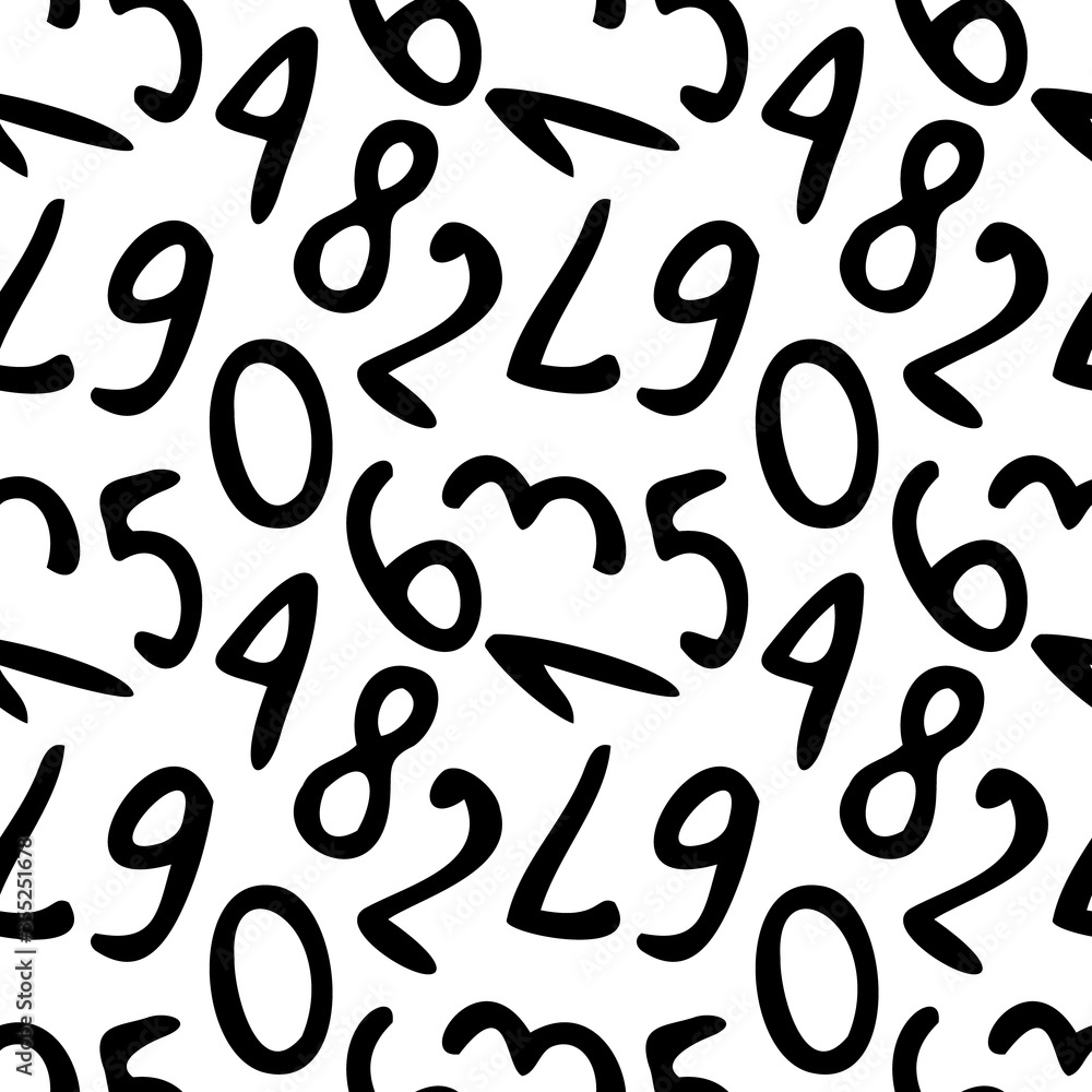 Vector seamless pattern with simple, hand drawn numbers. Design for textile, stationery, wrapping paper. Vector seamless pattern with simple, hand drawn numbers. Design for textile, stationery, wrapping paper.