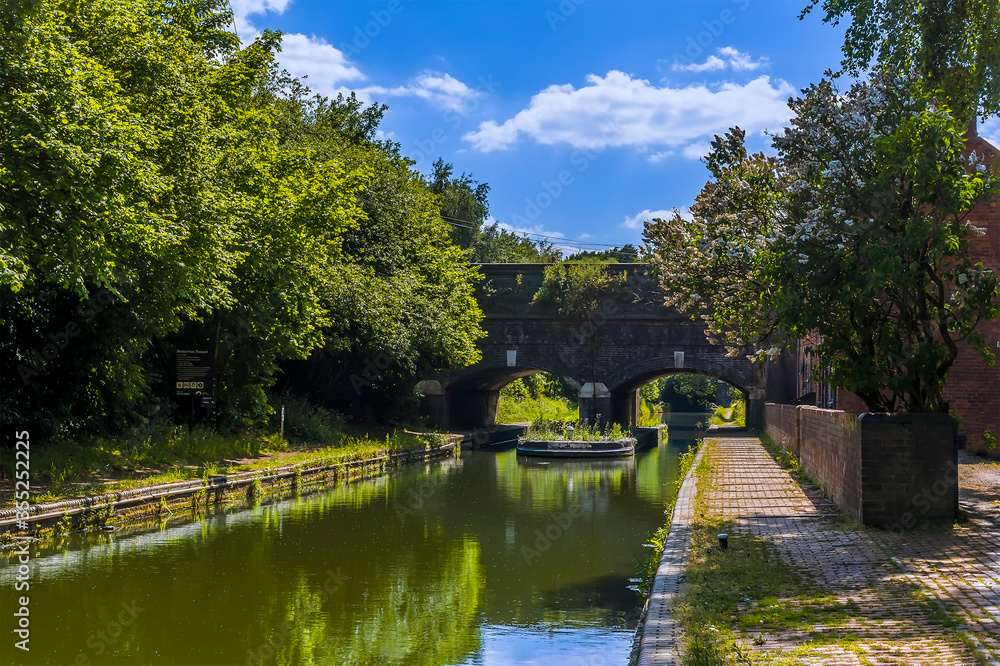 A view of a canal bridge over the Dudley canal in summertime A view of a canal bridge over the Dudley canal in summertime
